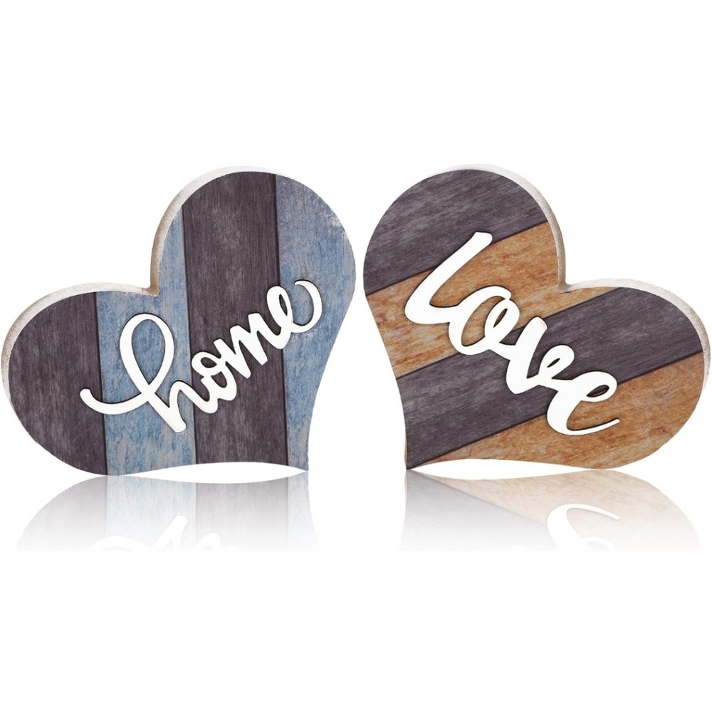 2 Pieces Rustic Wooden Sign Heart-shaped Wooden Decoration